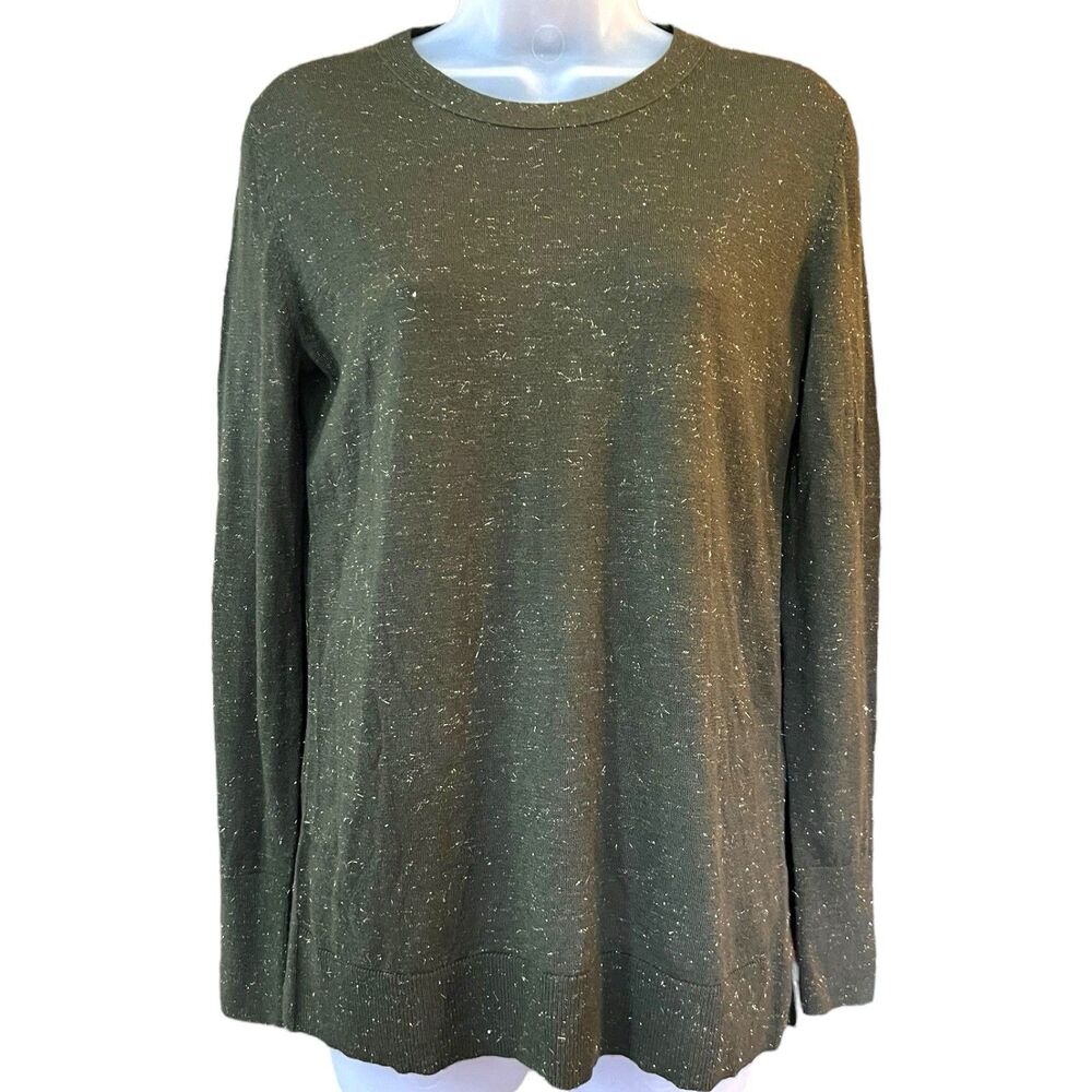 Banana Republic Olive Green Gold Sparkle Wool Blend/Modal Sweater Sz XS